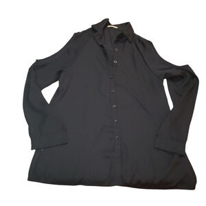 Easther Women's Black Sheer Cold Shoulder Top - Size M Stylish Button-Up Blouse